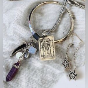 The High Priestess Tarot Necklace, Pendulum Bracelet and Star Earrings